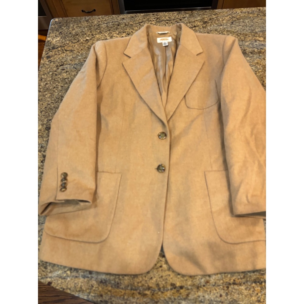 Talbots 16 Petites Pure Camel Hair Blazer Jacket Tan Made in Italy 2-Button Vtg